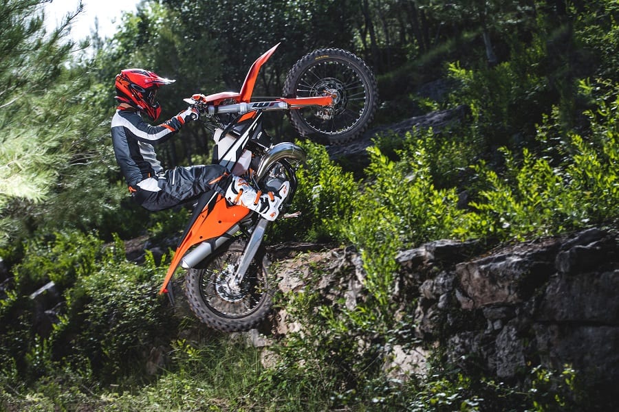 Tall dirt bikes are easier to control than adventure bikes due to their light weight