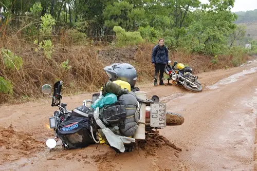 Small motorcycles in the mud of Tanzania