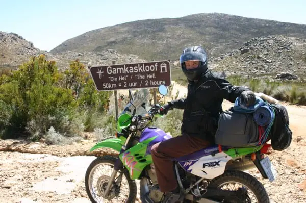 Soft travel bag on the back of a KLR 650 C-model