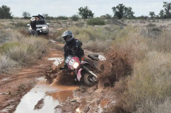 Crashing a dual sport bike in the mud