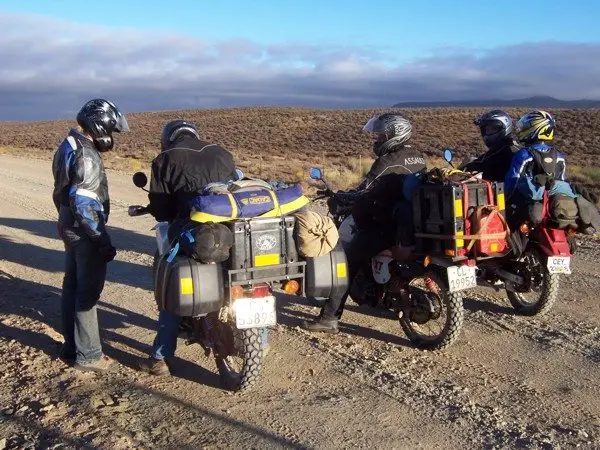 Yamaha XT 500 dual sport bikes with DIY luggage racks