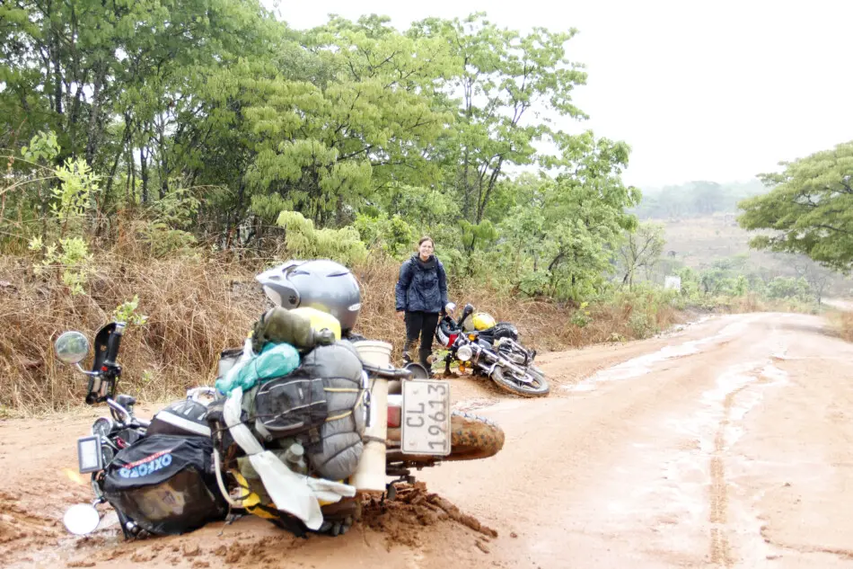 Motorcycle fell over in the mud